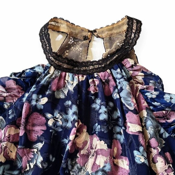 Marchesa Notte Blue Floral Halter Maxi Dress, Size 12 - Picture 11 of 16